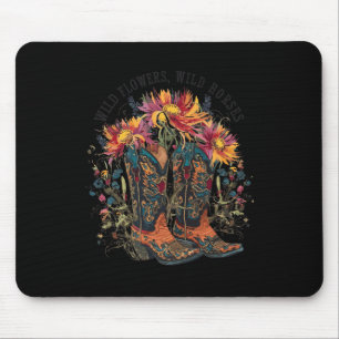 Wild Flowers - Wild Horses Cowgirl Boot Western Fl Mouse Pad