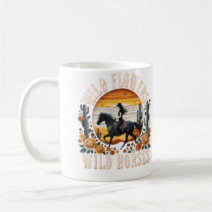 Wild Flowers Wild Horses Sunset Cowgirl Riding Hor Coffee Mug