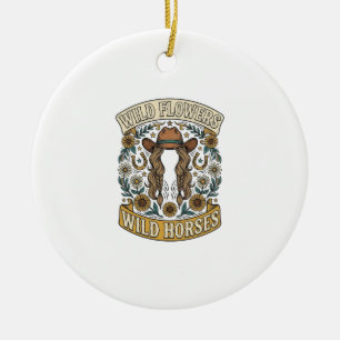 Wild Flowers Wild Horses Vintage Western Floral De Ceramic Tree Decoration