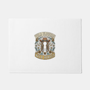 Wild Flowers Wild Horses Vintage Western Floral De Doormat