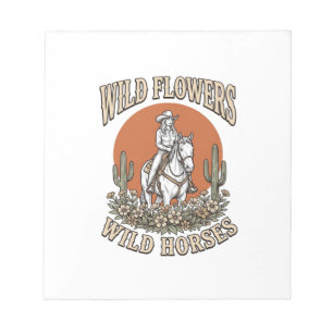 Wild Flowers Wild Horses Western Cowgirl Shirt Des Notepad