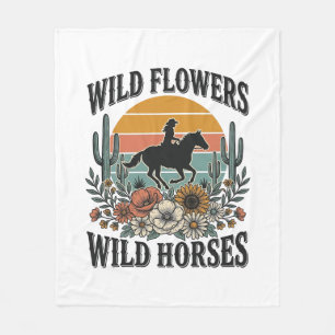 Wild Flowers Wild Horses Western Floral Shirt Desi Fleece Blanket