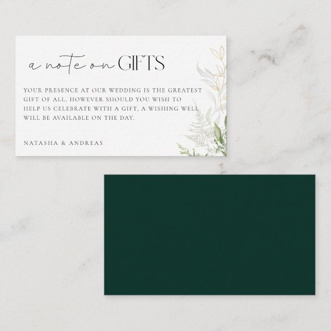 Wild Forest A Note On Gifts Wedding Enclosure Card (Front/Back)