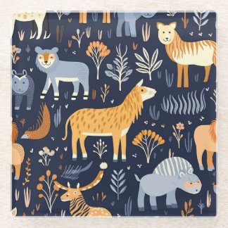 Wild Forest Animals Digital Paper Patterns Glass Coaster