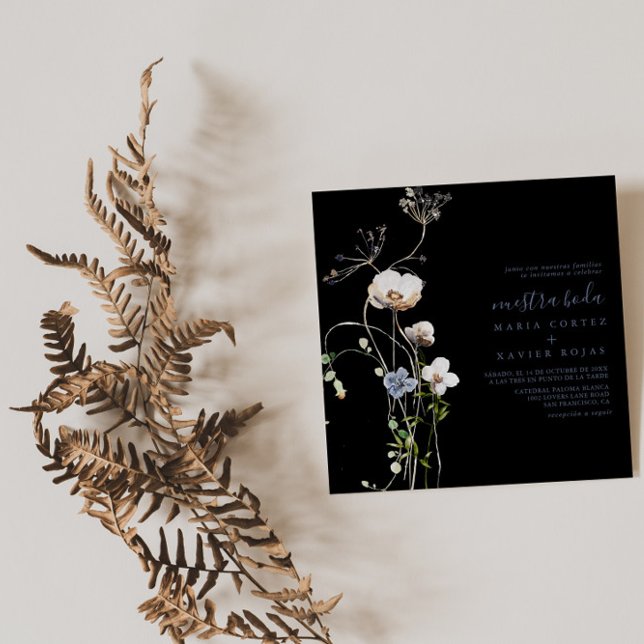 Wild Forest Floral Black Nuestra Boda Wedding   Invitation (Creator Uploaded)