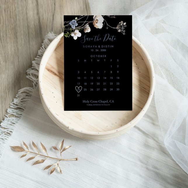 Wild Forest Floral Black Save the Date Calendar (Creator Uploaded)