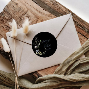 Wild Forest Floral Black Wedding    Classic Round Sticker