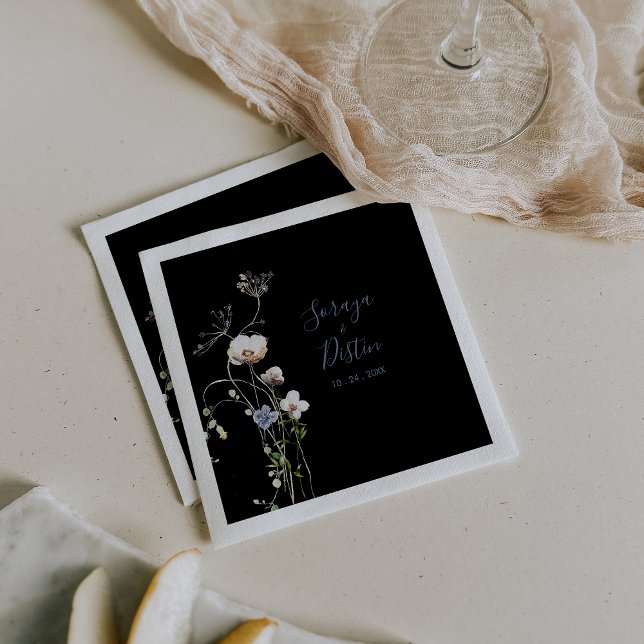 Wild Forest Floral Black Wedding Napkins (Creator Uploaded)