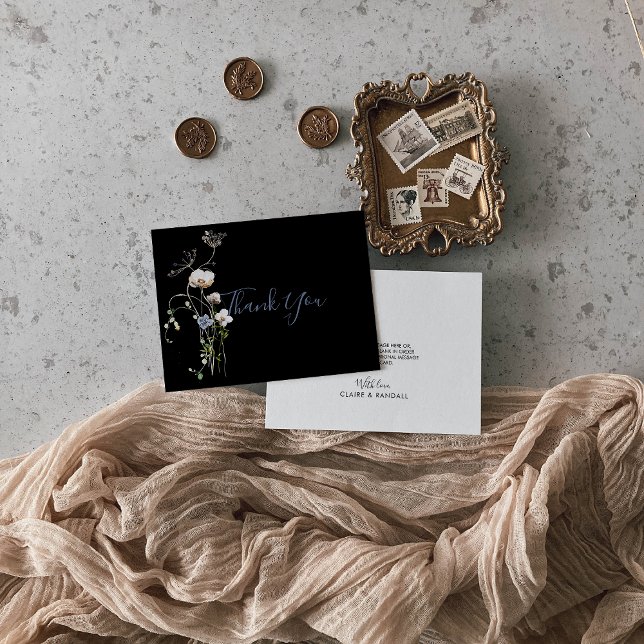 Wild Forest Floral Black Wedding  Thank You Card (Creator Uploaded)