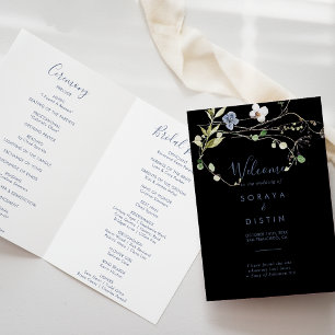Wild Forest Floral Folded Black Wedding Program Programme