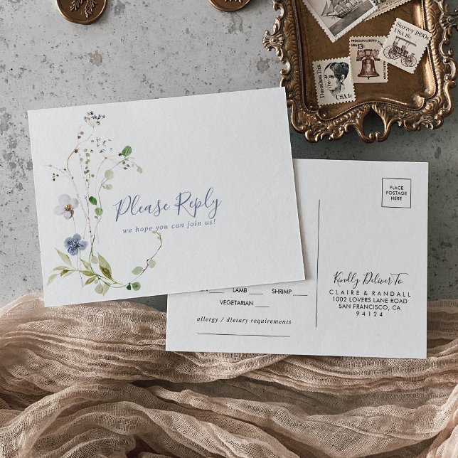 Wild Forest Floral Menu Choice RSVP  Postcard (Creator Uploaded)