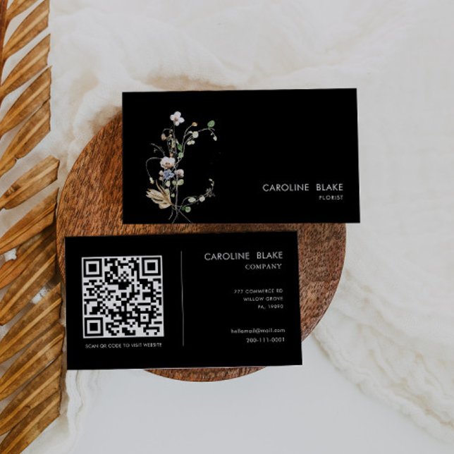 Wild Forest Floral Minimalist Simple Qr Code Business Card (Creator Uploaded)