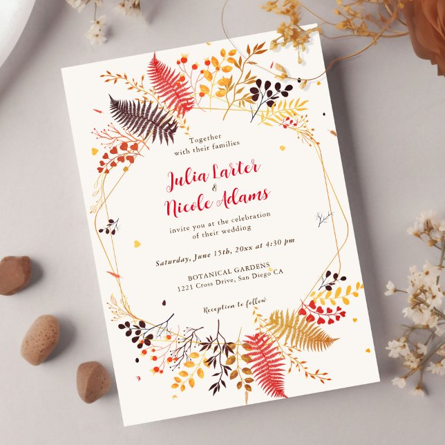 Wild Forest Flowers Fern Mushrooms Foliage Wedding Invitation (Creator Uploaded)