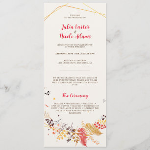 Wild Forest Flowers Fern Mushrooms Foliage Wedding Programme
