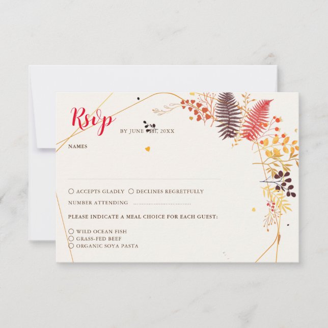 Wild Forest Flowers Fern Mushrooms Foliage Wedding RSVP Card (Front)