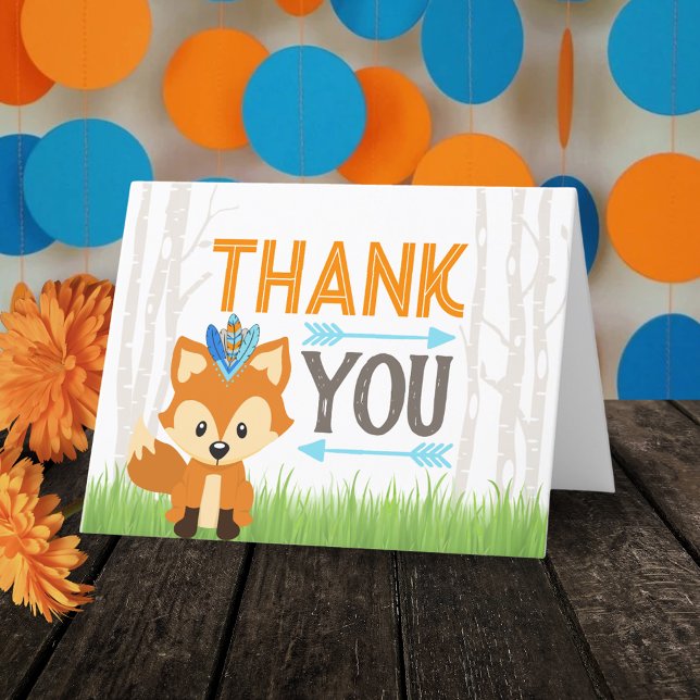 Wild Forest Fox Woodland Party Thank You Card (Tribal Woodland Forest Fox Folding Thank You Cards)