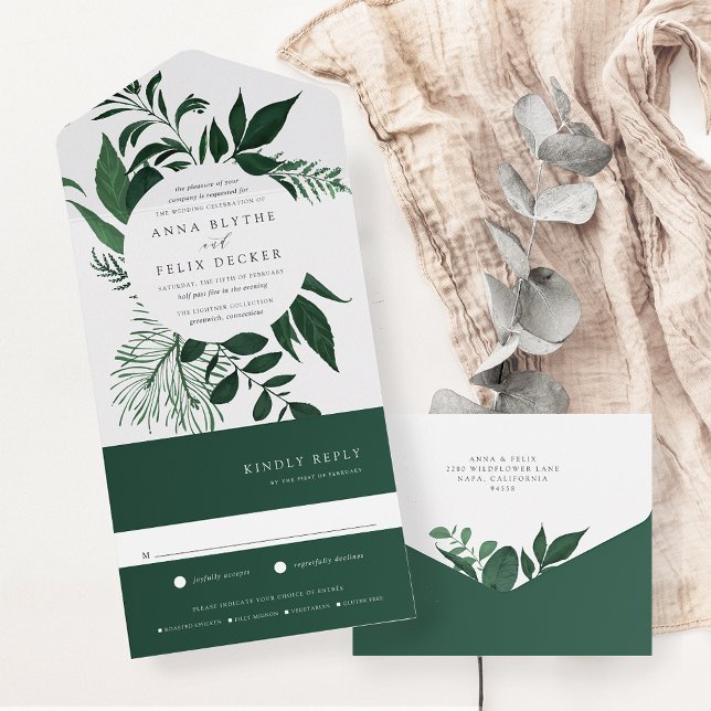 Wild Forest Green Botanical Frame Wedding All In One Invitation (Creator Uploaded)