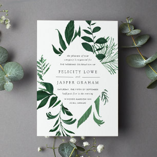Wild Forest Green Watercolor Foliage Wedding Invitation