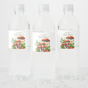 Wild forest mushrooms baby shower printed template water bottle label