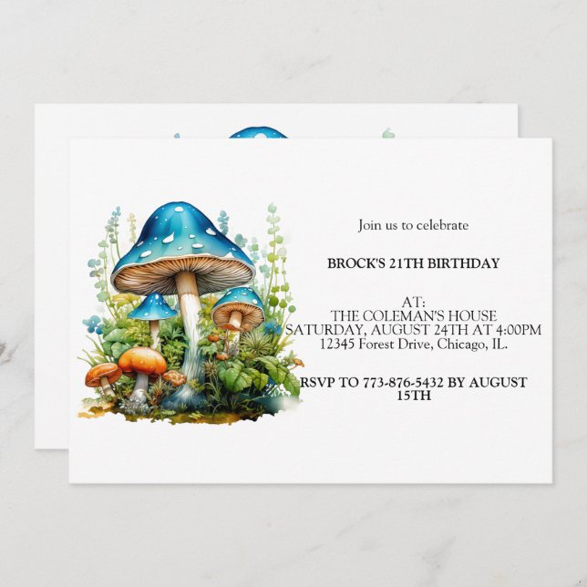 Wild Forest Mushrooms Birthday Party Invitation (Front/Back)