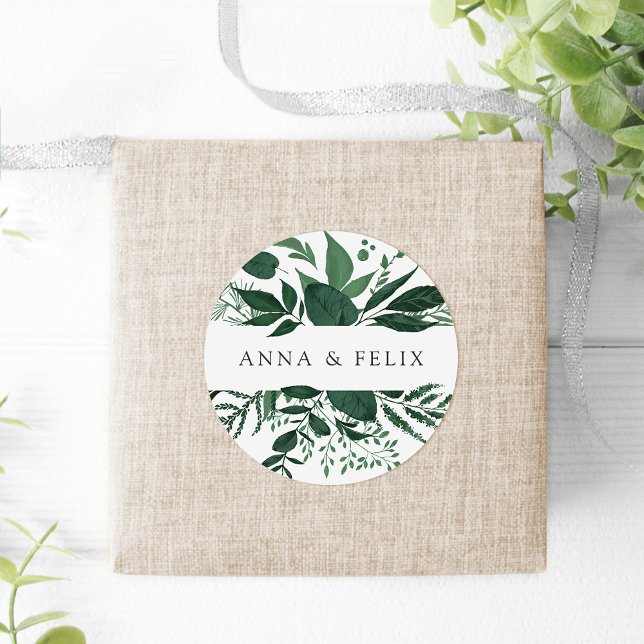 Wild Forest | Personalised Botanical Wedding Classic Round Sticker (Creator Uploaded)