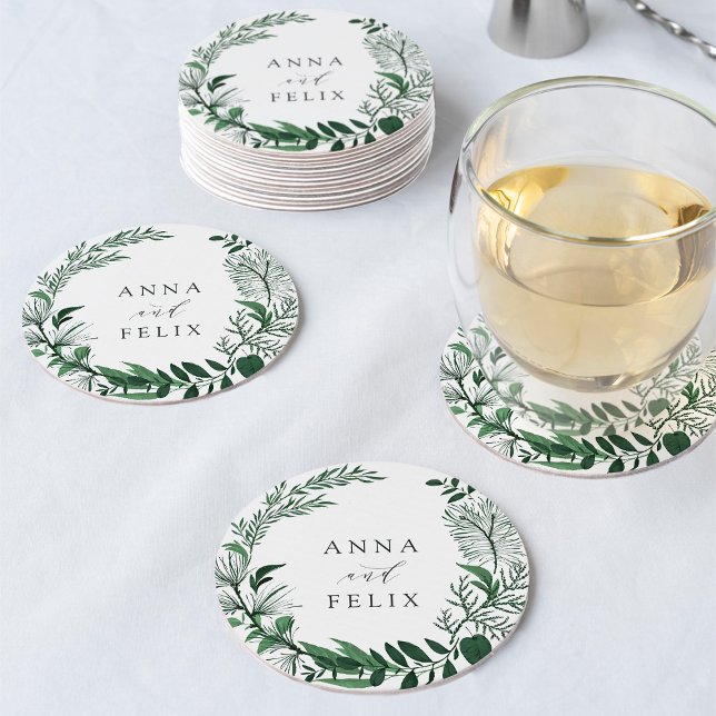 Wild Forest Personalised Wedding Round Paper Coaster (Creator Uploaded)