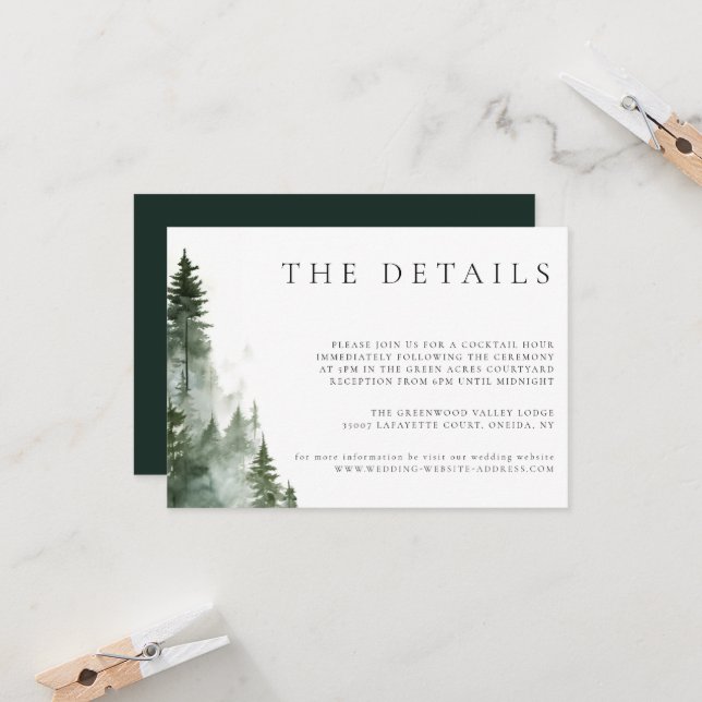 Wild Forest Pine Trees Wedding Details Card (Front/Back In Situ)