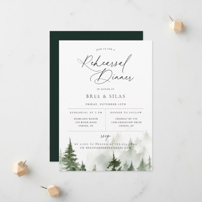 Wild Forest Pines Rehearsal Dinner Announcement (Front/Back In Situ)