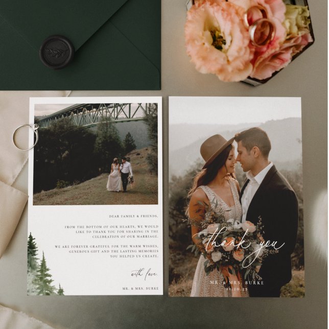 Wild Forest Pines Wedding Photo Thank You Card (Creator Uploaded)