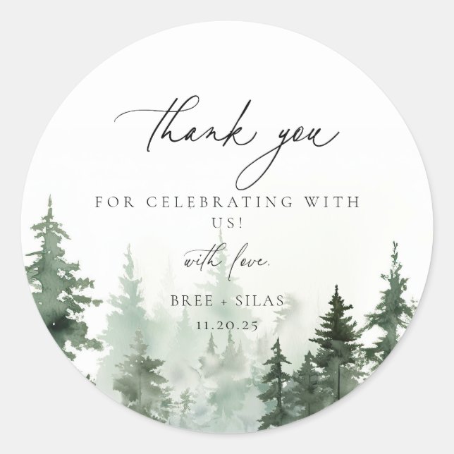 Wild Forest Pines Wedding Thank You Favour  Classic Round Sticker (Front)