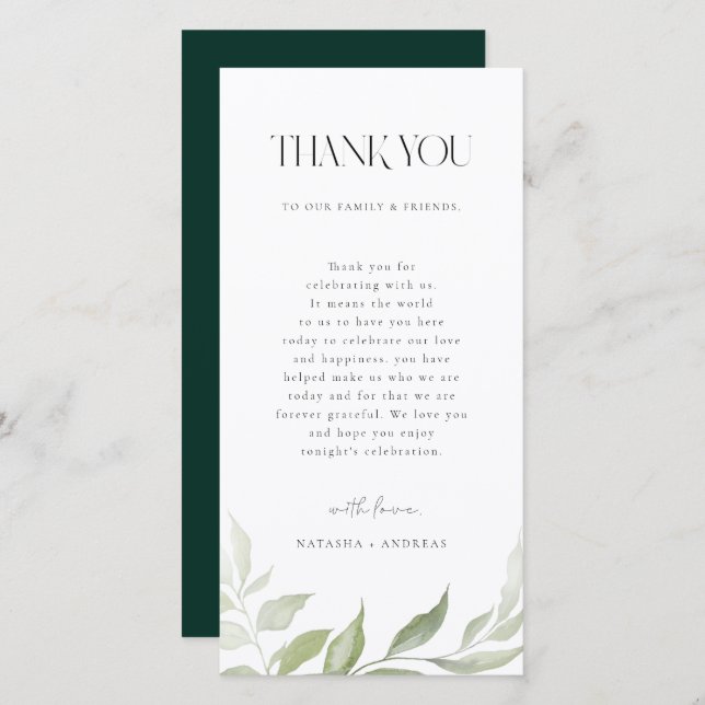 Wild Forest Wedding Reception Table Thank You (Front/Back)