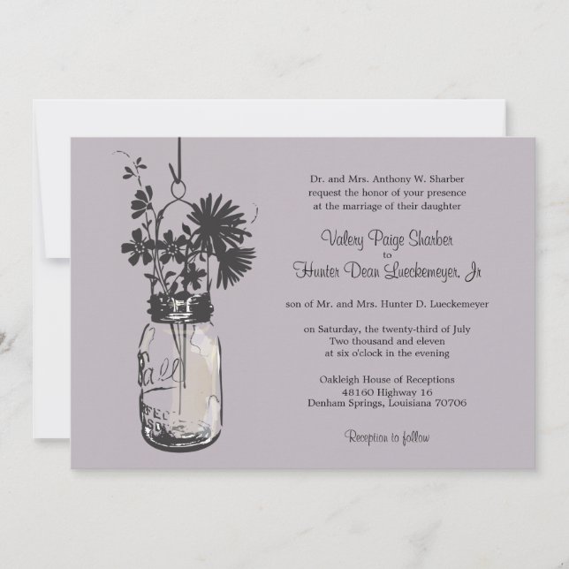 Wild fowers & Mason Jar Wedding Invitations (Front)