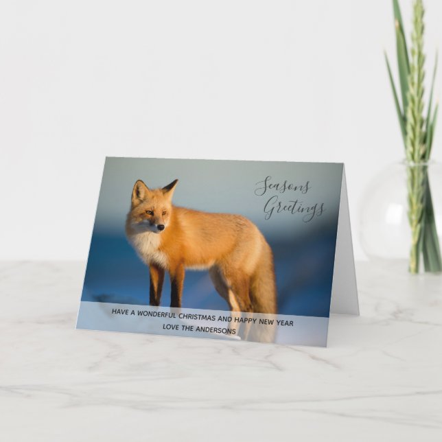 Wild FOX Winter Snow Xmas Photo Personalised Holiday Card (Front)