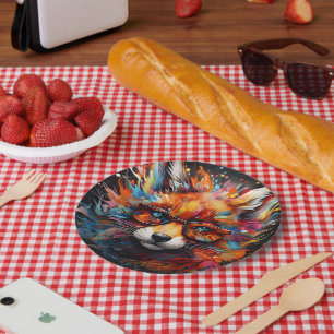 Wild Free Abstract Pop Fox  Paper Plate