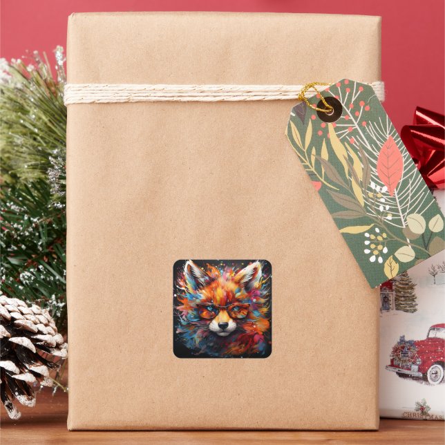 Wild Free Abstract Pop Fox Square Sticker (Holiday)