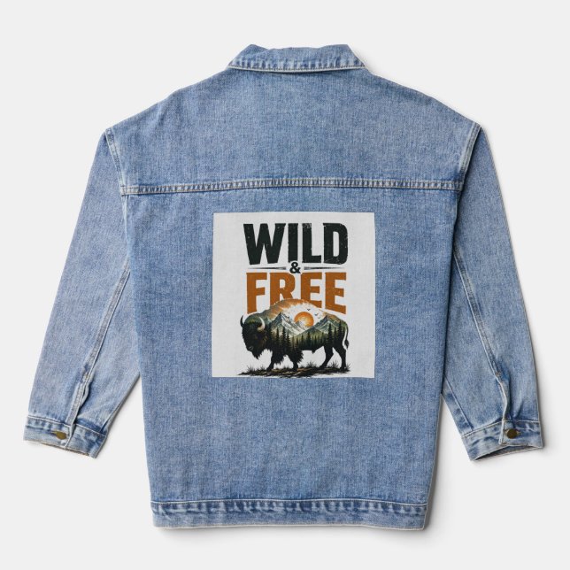 Wild & Free Bison Mountain Wilderness Outdoor  Denim Jacket (Back)