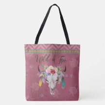 Wild & Free Boho Tote Bag (Faded Raspberry)