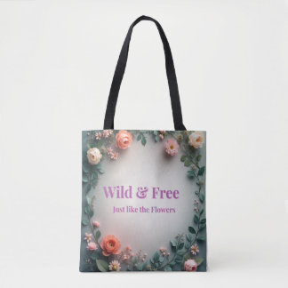  Wild & Free Floral Line Art | Boho Minimal Design Tote Bag