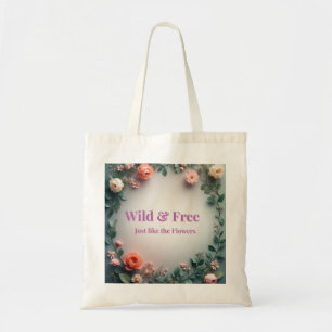 Wild & Free Floral Line Art Boho Minimal Design Tote Bag