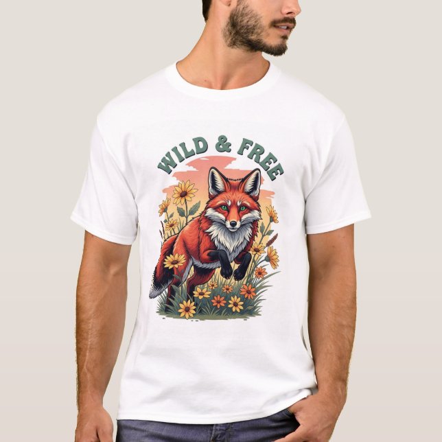 Wild & Free Fox T-Shirt – Vintage Nature Wildlife (Front)