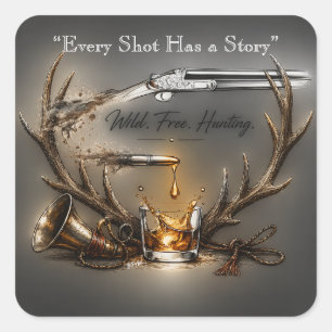 Wild ,Free Hunting Shotgun & Bullet to Bourbon Art Square Sticker