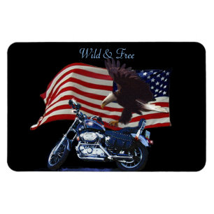 Wild & Free - Patriotic Eagle, Motorbike & US Flag Magnet