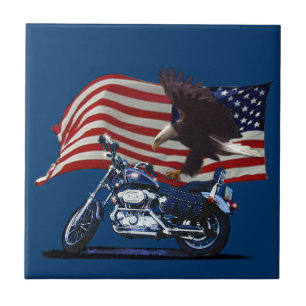 Wild & Free - Patriotic Eagle, Motorbike & US Flag Tile
