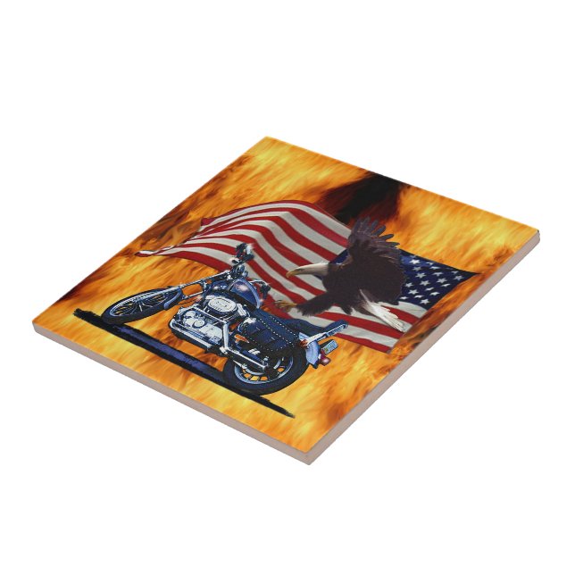 Wild & Free - Patriotic Eagle, Motorbike & US Flag Tile (Side)