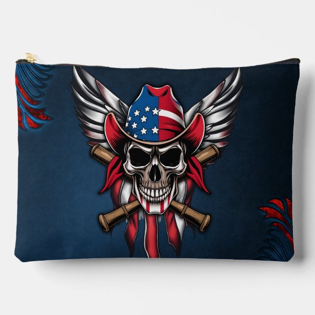 Wild freedom, American skull with baseball bats.  Accessory Pouch (Front)