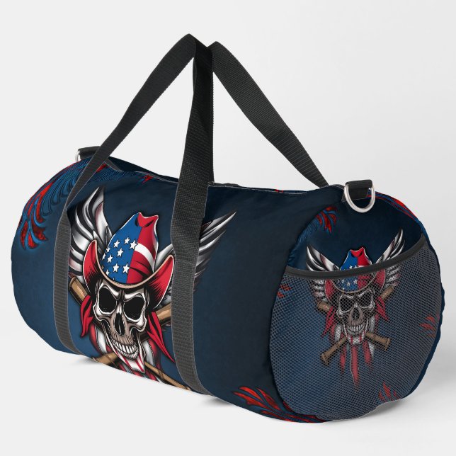 Wild freedom, American skull with baseball bats.  Duffle Bag (Right Corner)
