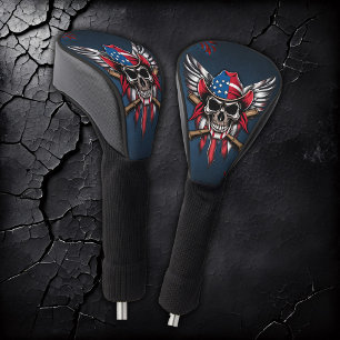 Wild freedom, American skull with baseball bats.  Golf Head Cover