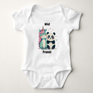 Wild Friends Unicorn and Panda Cute Animal Friends Baby Bodysuit