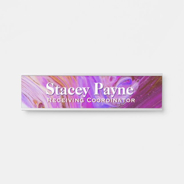 Wild Fuscia Acrylic Flow Art Desk Nameplate (Front)