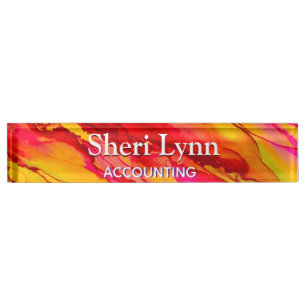 Wild Fuscia Alcohol Ink Art Desk Nameplate